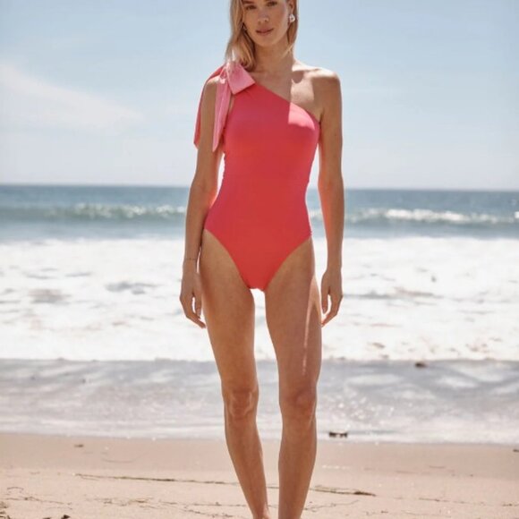 Summersalt The Bow Shoulder Ruched Sidestroke LE Watermelon & Pink Lemonade - Picture 1 of 6